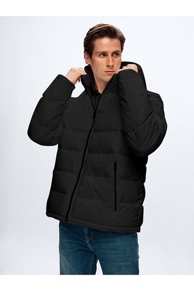 Ltb Černý kabát Puffer s kapucí