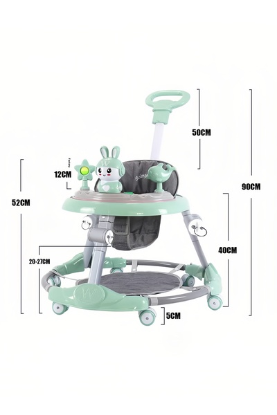 Yelajoy Baby Walker,Mute Adjustable,with Push Handle and Food Tray,for Boys Girls 6 to 18 Months,Green