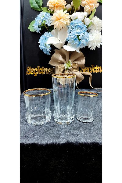 SEÇKİNEV Gaia 18 Pieces Real Gilded Water Cup Set (Passabahce Glass)