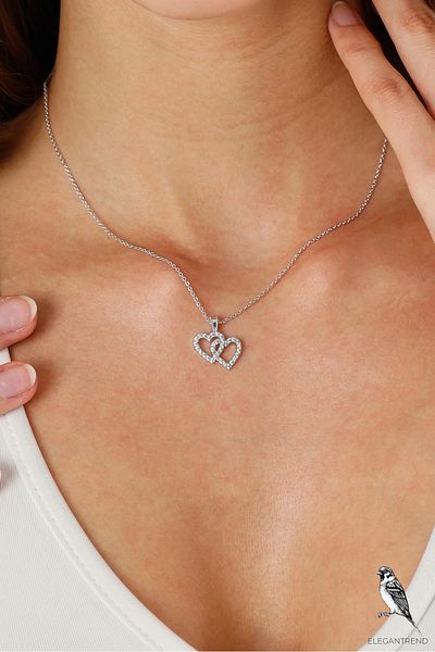 Swaroski Luxury Jewelry Işiyan Love Hearts 10mm Round Brillant Detail Steel Necklace