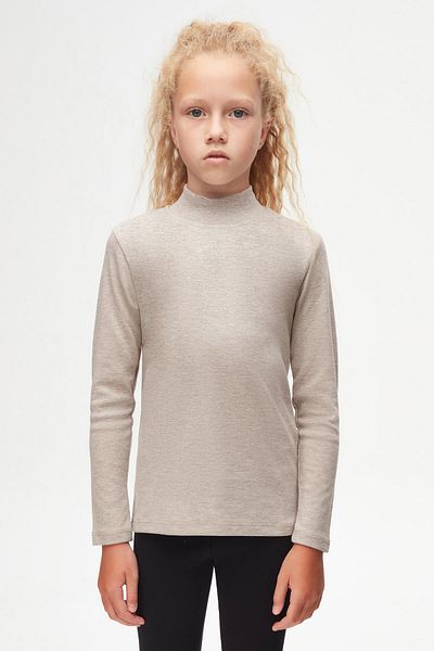 LOVETTI Girl - Dark Beige melange Basic Winter Long Sleeve Half Turtleneck T-shirt