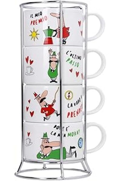 nazeninstoğu Efshopx Set of 4 Stackable Cappuccino Cups Porcelain, Mixed New Desing 1002192