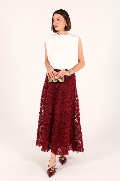 Melike Tatar Claret Red Rose Skirt 32-2306