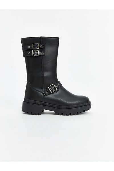 LC Waikiki Lcw Steps Black Double Buckle Women's Leather Boots