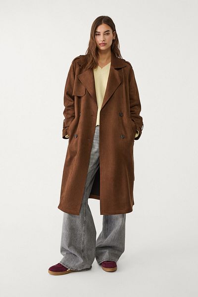 Stradivarius Long faux suede trench coat