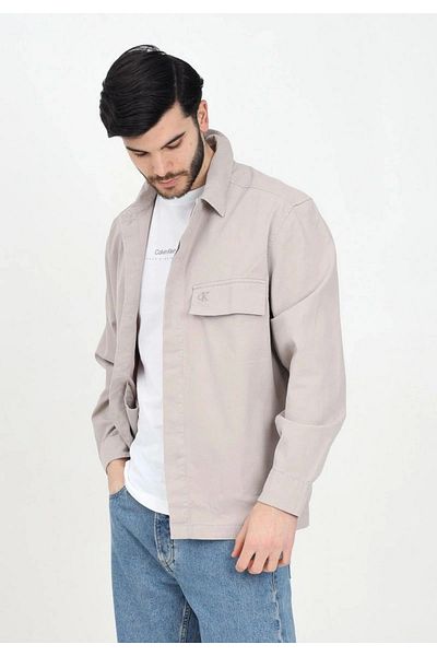 Calvin Klein Men's Relaxed Fit Cotton Beige Shirt