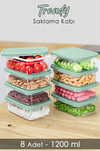 Meleni Home Green 1200ml Microwavable Organizer Organizer - 8 Rectangular Storage Containers