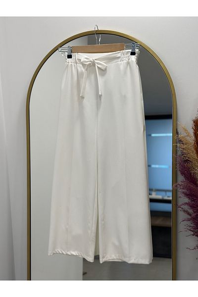Ebrar Store Asu Belted Wide Leg Trousers-Mt1445 White