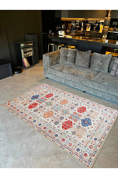 Rugs Modern Halı Hilal Koleksiyonu Eskitme Görünümlü Kırmızı Mavi Desen Detay...