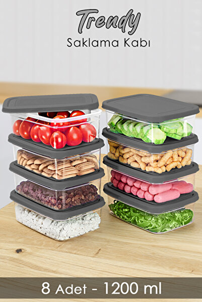 Meleni Home 8 Adet Dikdörtgen Erzak Saklama Kabı - Mikrodalgaya Uygun Düzenle...