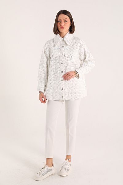 Melike Tatar White Sequin Denim Jacket 32-3419