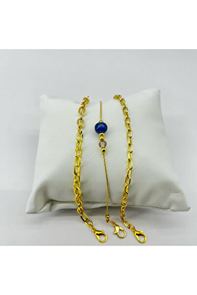 FM Bijuteri Women's Bracelet Blue White Stone Beaded Triple Set