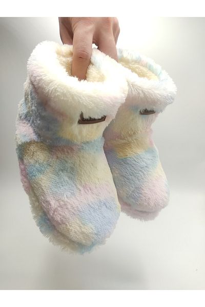 fluffy Țesătură ultrasoft cu model unicorn - Papuci moi cu talpă groasă Thermo Silent, cizme de acasă pentru fete