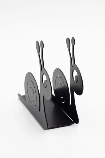 MAVİ TREND Snail Figured Metal Book Support - Book Holder - Home and Office Decorative Accessory (Set of 2) Black