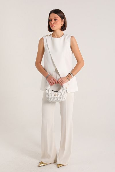 Melike Tatar Ekru Button Detailed Crepe Vest 32-2302