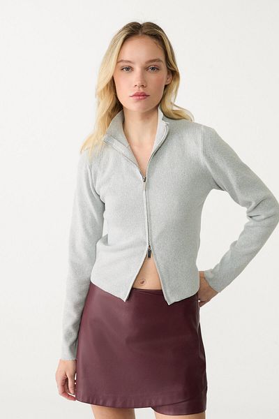 Stradivarius Fitted knit cardigan with zip