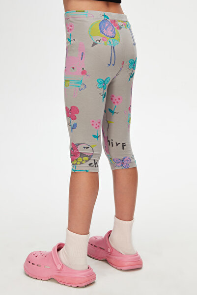 LOVETTI Ay Grisi Chirping Animals Kız Çocuk Desenli Diz Altı Tayt Kapri