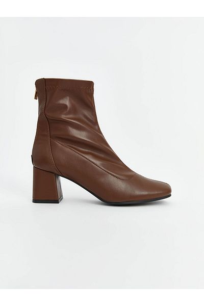 LC Waikiki Lcw Steps Brown Leather Look Women's Heeled Boots