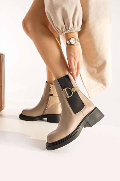 FOLLİNİ Kadın Hakiki Deri Bot Bej
