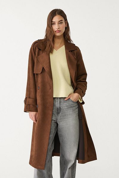 Stradivarius Long faux suede trench coat