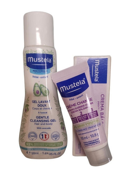 Mustela شامبو للمواليد الجدد 50 مل وكريم لعلاج طفح الحفاضات 10 مل - عبوة تجريبية