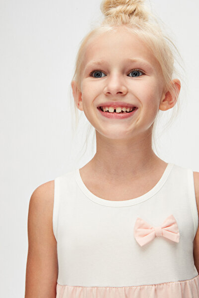 LOVETTI Girl's Ecru Dried Rose Strappy Layered Dress