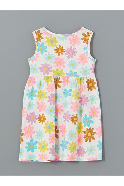 LC Waikiki New Season Crew Neck Printed Girl's Combed Cotton Dress - S5Dr21Z1