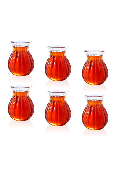 Amentes 6'lı Kulpsuz Çizgili Keyfi Ala Borosilikat Cam Kulplu Çay Bardağı 210ml Bardak