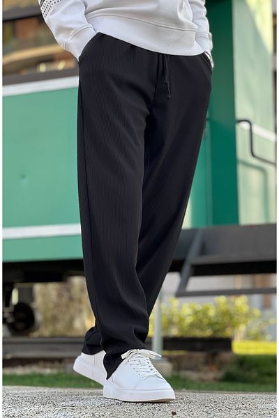 ElitWear Comfortable Fit Striped Stretchy Fabric Ribbed Relaxed Trousers