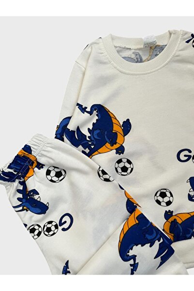 ALİŞ KİDS Set de pijamale cu mânecă lungă cu model de minge de fotbal din bumbac pentru băiat