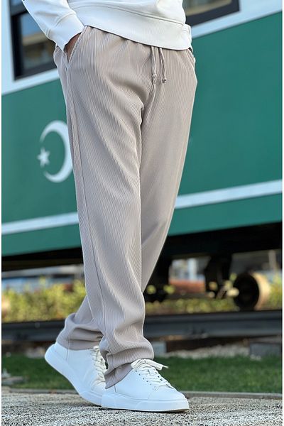 ElitWear Άνετο ριγέ ελαστικό υφασμάτινο ριμπ χαλαρό παντελόνι