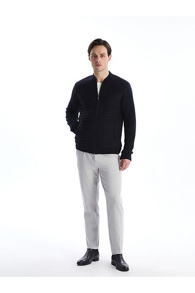 LC Waikiki Lcwaikiki Classic Navy Blue Standard Fit College Collar Men's Knitwear Coat