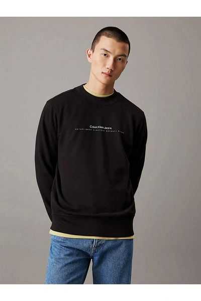 Calvin Klein Herren-Sweatshirt mit Rundhalsausschnitt, elastischer Taille, reguläre Passform, lange Ärmel, Schwarz, J30J 327119 -BEH