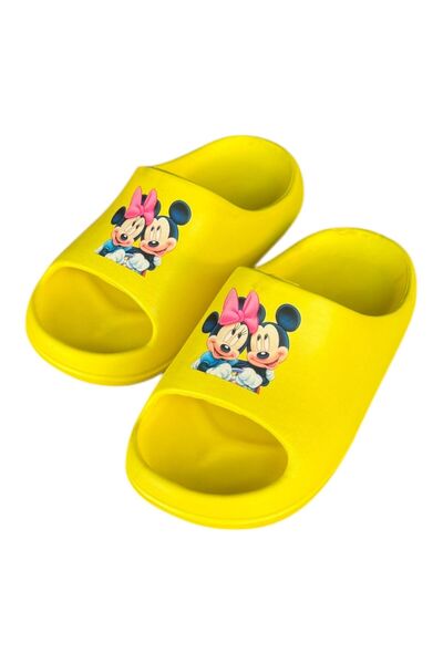 AkınalBella Female Child Yellow Light Sole Minimouse Theme Pool Beach Sea Casual Slippers
