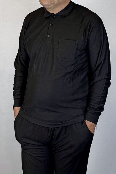 TANİŞ GİYİM Men's Polo Neck Plus Size Pocket Black Bottom Top Pajamas Tracksuit Set