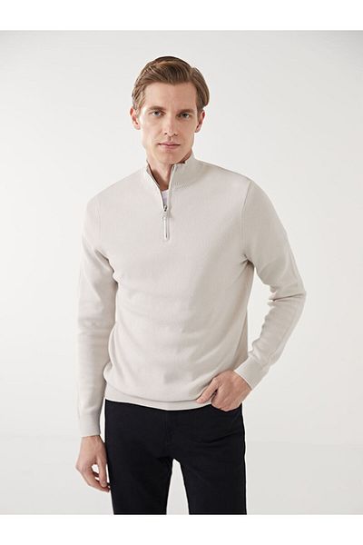 LC Waikiki Lcwaikiki Classic Beige Stand Collar Long Sleeve Men's Knitwear Sweater