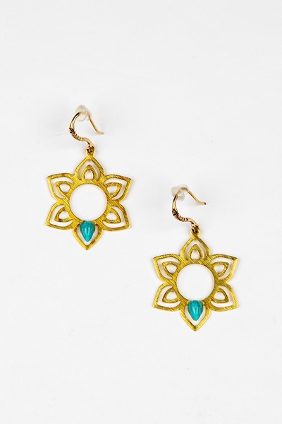 Lila Rosa Otantik Doğal Taşlı Pirinç Küpe