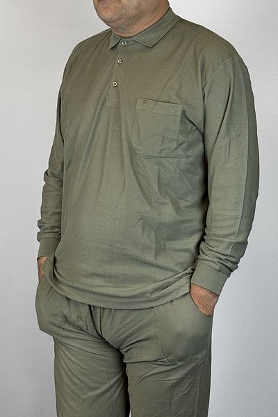TANİŞ GİYİM Men's Polo Neck Plus Size Pocket Green Bottom Top Pajamas Tracksuit Set