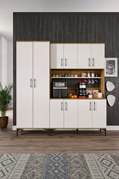 mapahomeliving Plain Metal Ayak Metal Kulp Pla10190 Kahve Köşesi 10 Kapaklı Çok Amaçlı Dolap Erzak Dolabı Kiler