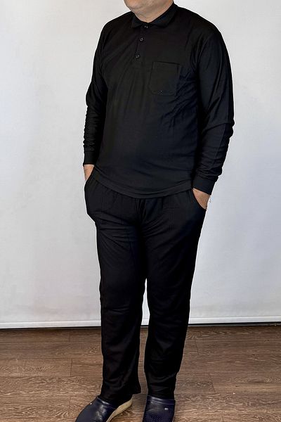 TANİŞ GİYİM Men's Polo Neck Plus Size Pocket Black Bottom Top Pajamas Tracksuit Set