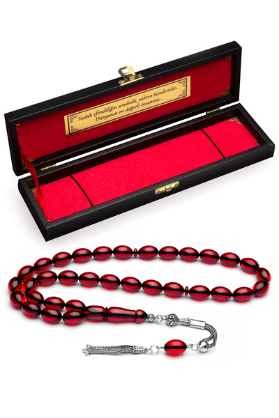 OTTOTESBİH Men's Silver Tassel 8X12Mm Fire Amber Rosary