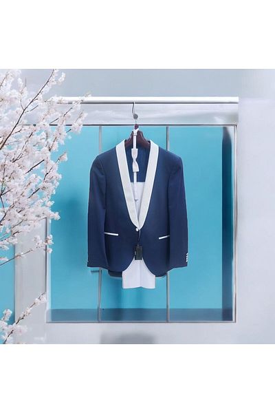 Sarar Men's Navy Blue Tuxedo Suit (with Bow Tie/Belt Gift)