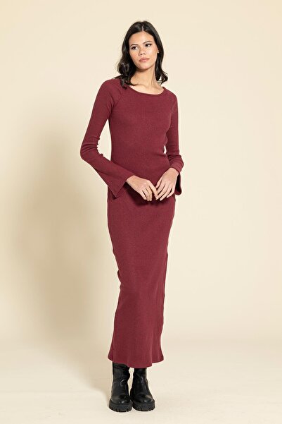 FOR YOU MODA Μακρύ μπορντό φόρεμα με χαμηλή πλάτη