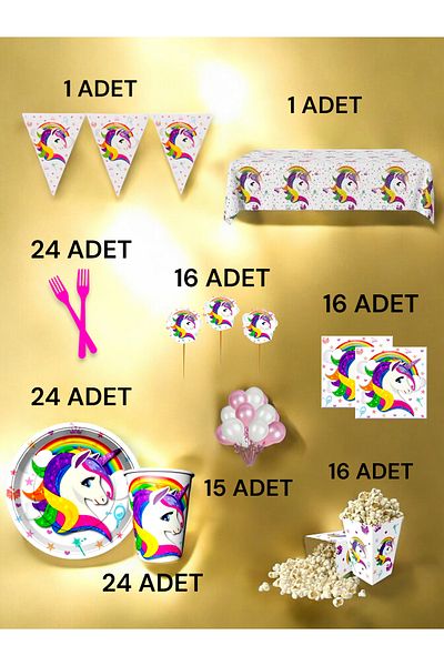 VibeHome 24-Person Unicorn Themed XL Pack - Birthday Party and Fun Events