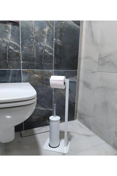 AJU Туалетна щітка та туалетний папірник Білий Сучасний та стильний дизайн Не перевертається Не потребує установки