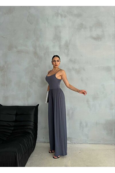 boutiquemery Antrasit Ayarlanabilir Askı Detaylı Tulum