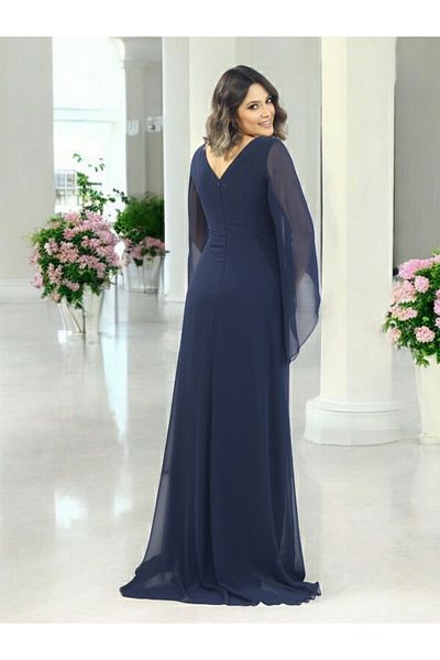 FaBe Fashion White Chiffon Wedding Engagement Promise and Outside Shooting Dress with Long Shawl Sleeves V-Neck Waist Stone Accessories