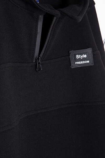 Cansın Mini Black Zipper Collar Sweatshirt and Jean Pants Boy Suit 20107