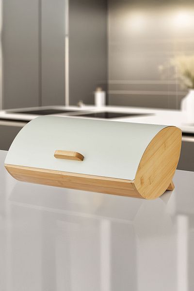 Vadi Karina Metal Lid Bamboo Luxury Bread Box Bread Holder