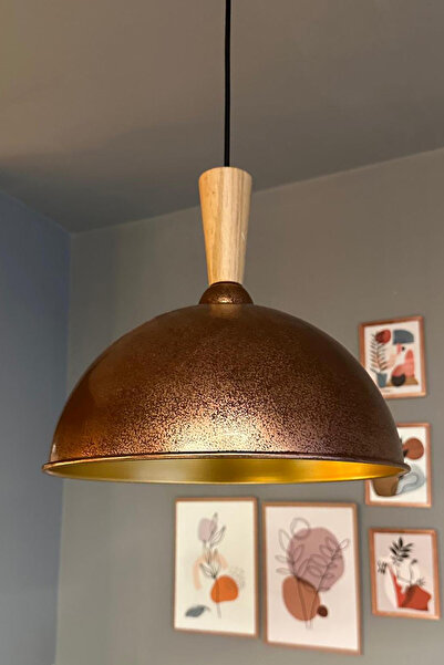 Bamyum Yimpi Patina Avize Tekli Sarkıt Uzun Ahşap Huni Başlık Salon Mutfak Ku...